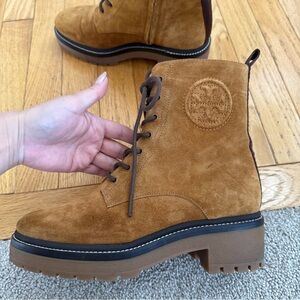 Tory Burch Tan Suede Lace Up Boots